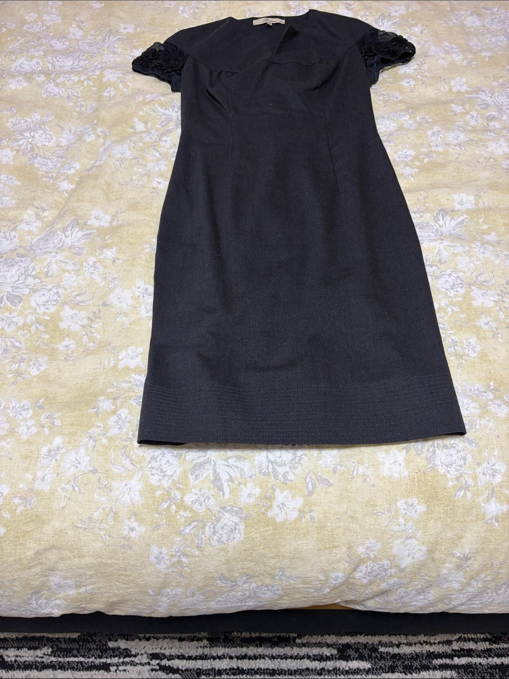 Blumarine Black Midi Sheath Dress with Lace Sleeves